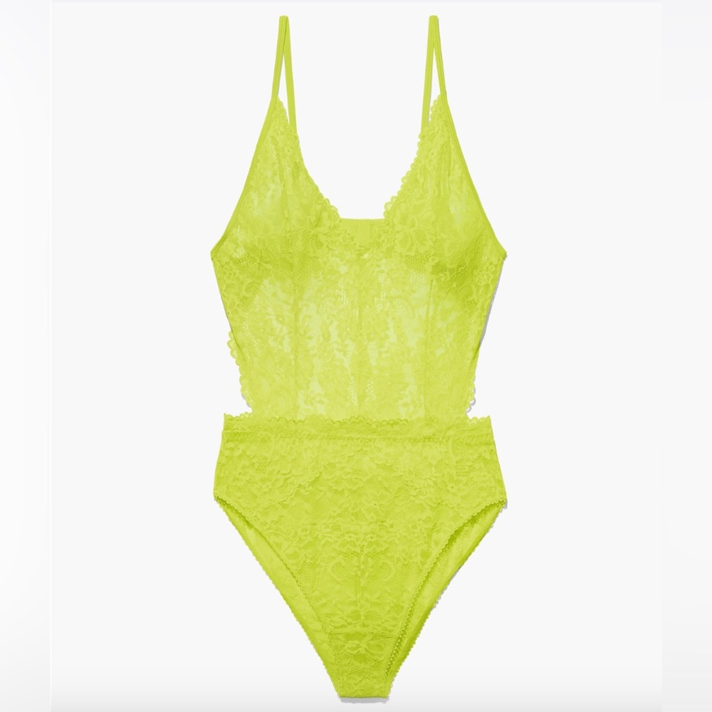 NWT Savage x Fenty Floral Lace Teddy Lime Green Small - Picture 2 of 2